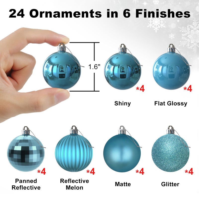 GameXcel Baby Blue 1.6" Small Christmas Balls Christmas Tree Decoration Ornaments Shatterproof Hanging Balls for Birthday Halloween Holiday Wedding Decorations Set of 24pcs - Image 2